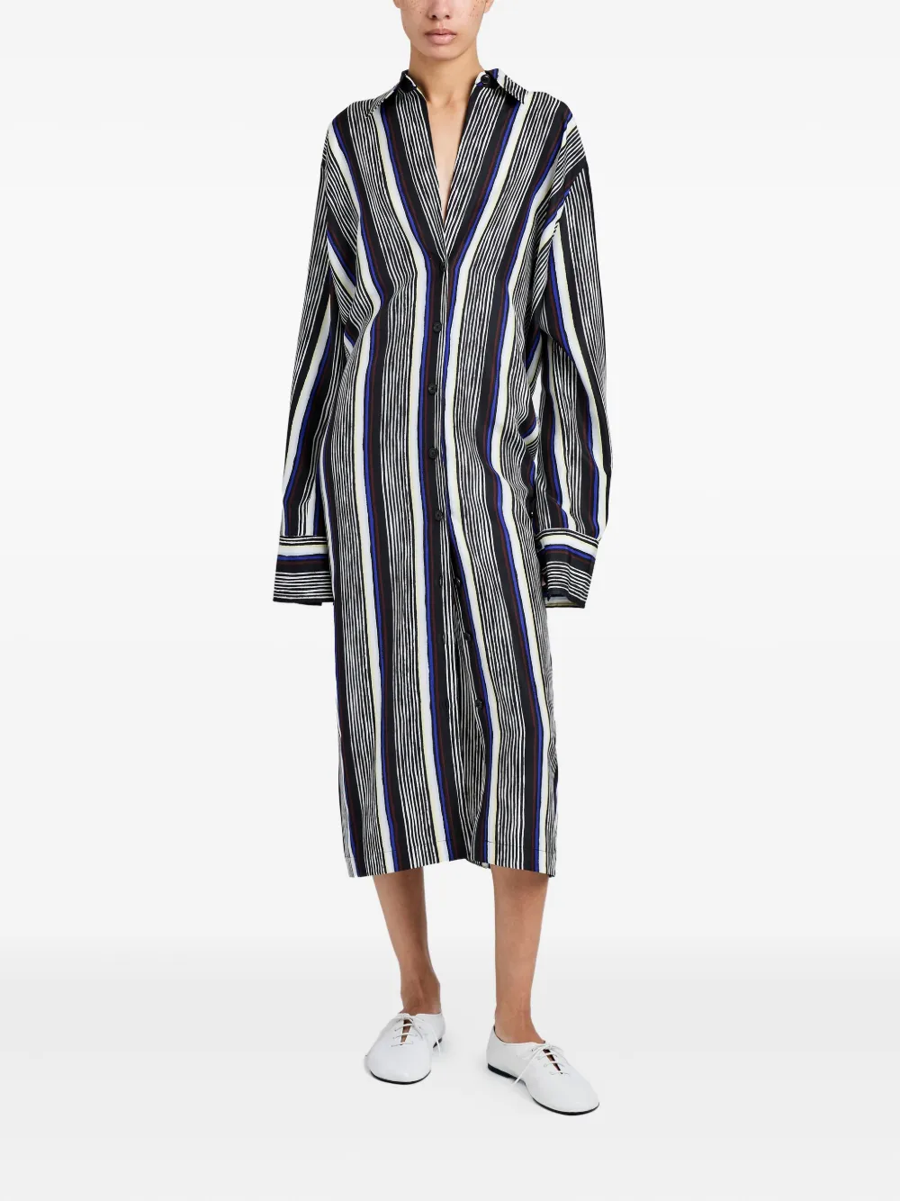 Proenza Schouler Amira gestreepte midi-jurk Zwart