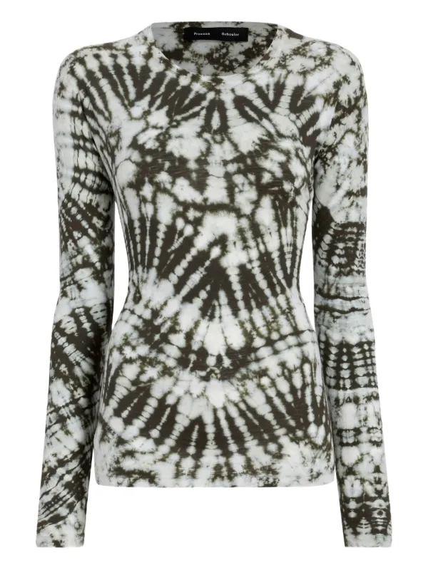 Proenza Schouler Mia Top in Tie-dye Tissue Jersey in White