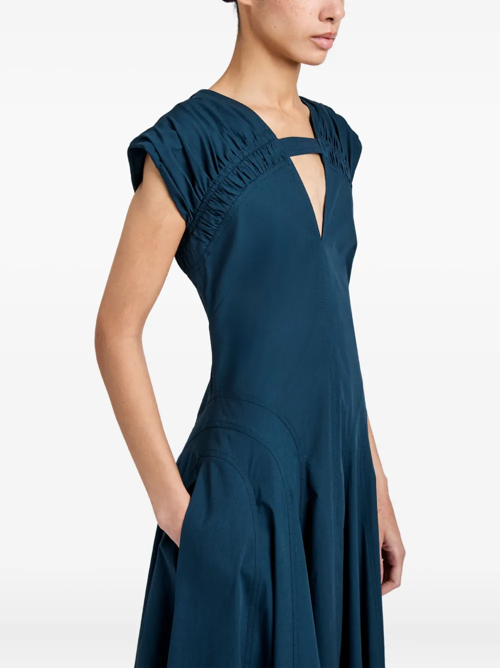 Proenza Schouler Manoela Ruched Cotton Stretch Poplin Dress In Blue