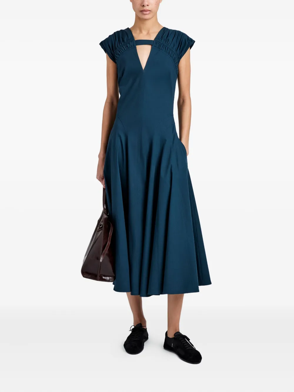 Proenza Schouler Manoela gesmockte midi-jurk met uitgesneden details - Blauw