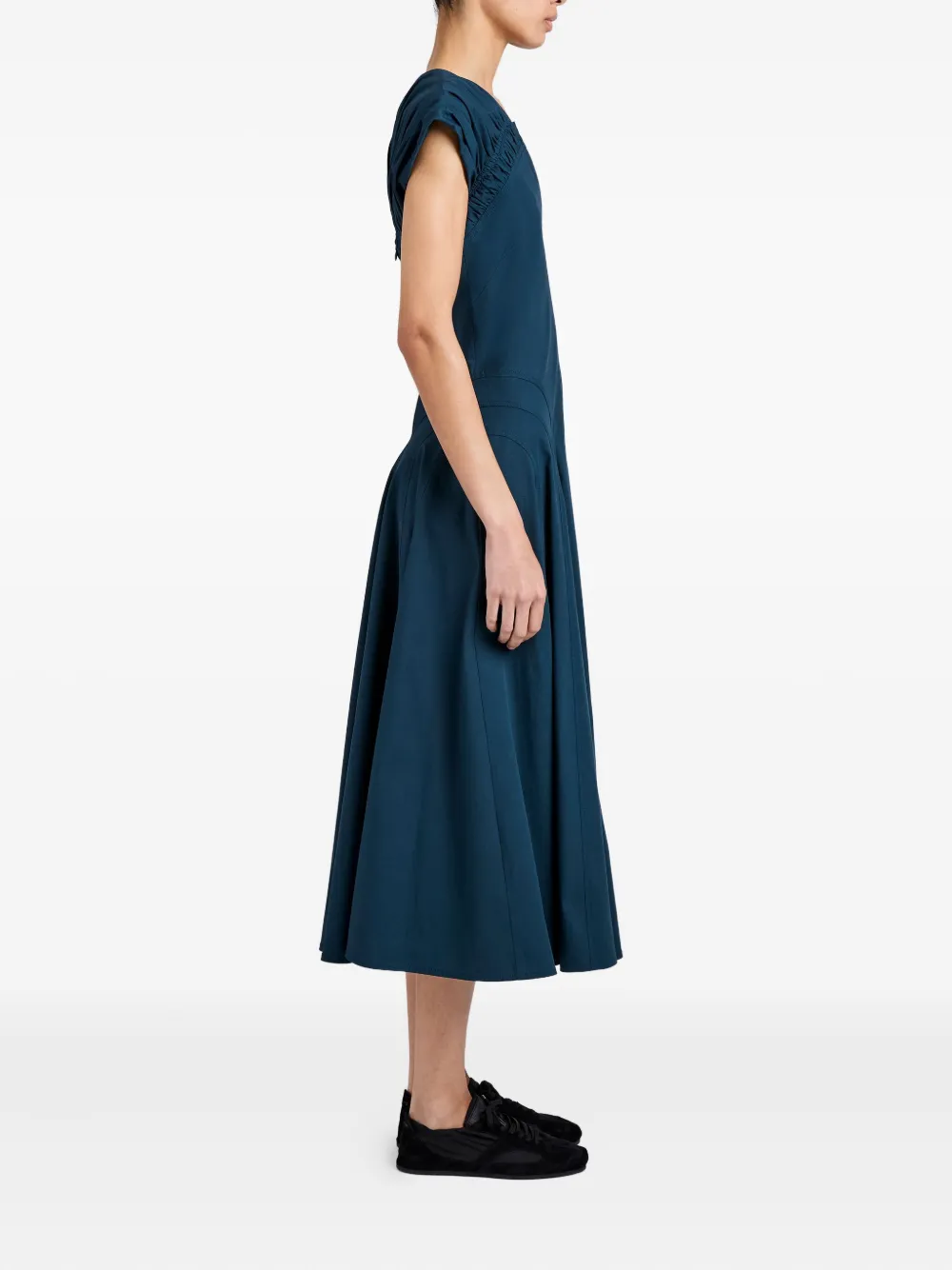Proenza Schouler Manoela Ruched Cotton Stretch Poplin Dress In Blue