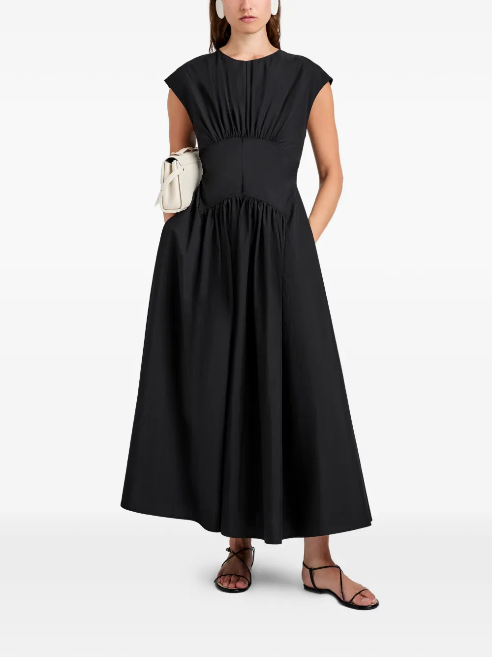 Proenza Schouler White Label Nyssa maxi-jurk met gesmockt detail Zwart