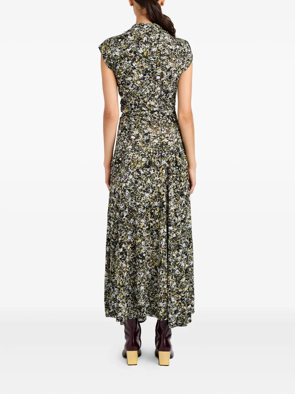 Proenza Schouler Tamara Asymmetric Draped Printed Jersey Maxi Dress In Black