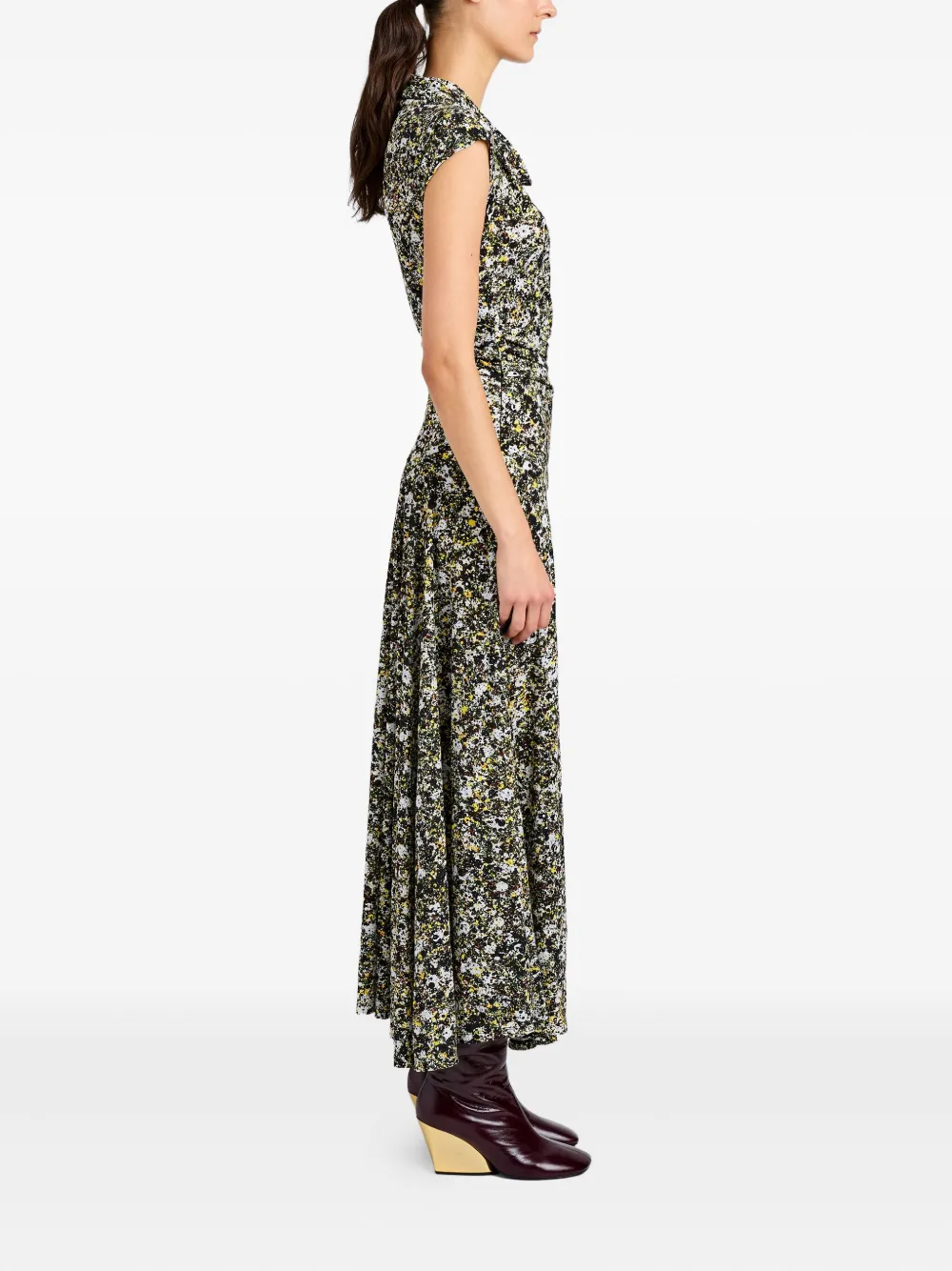 Proenza Schouler Tamara Asymmetric Draped Printed Jersey Maxi Dress In Black