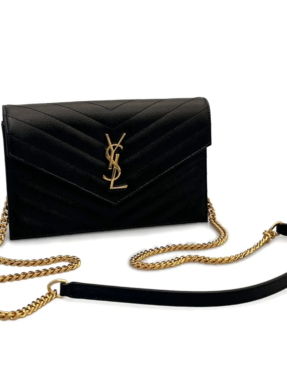 Saint Laurent Chevron chain shoulder bag - Zwart