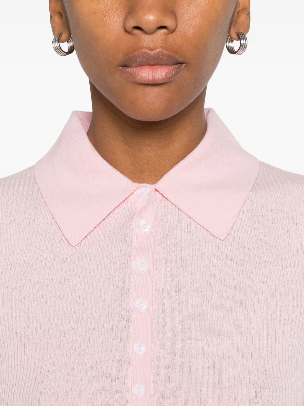 Maje Geribbeld poloshirt met knopen Roze