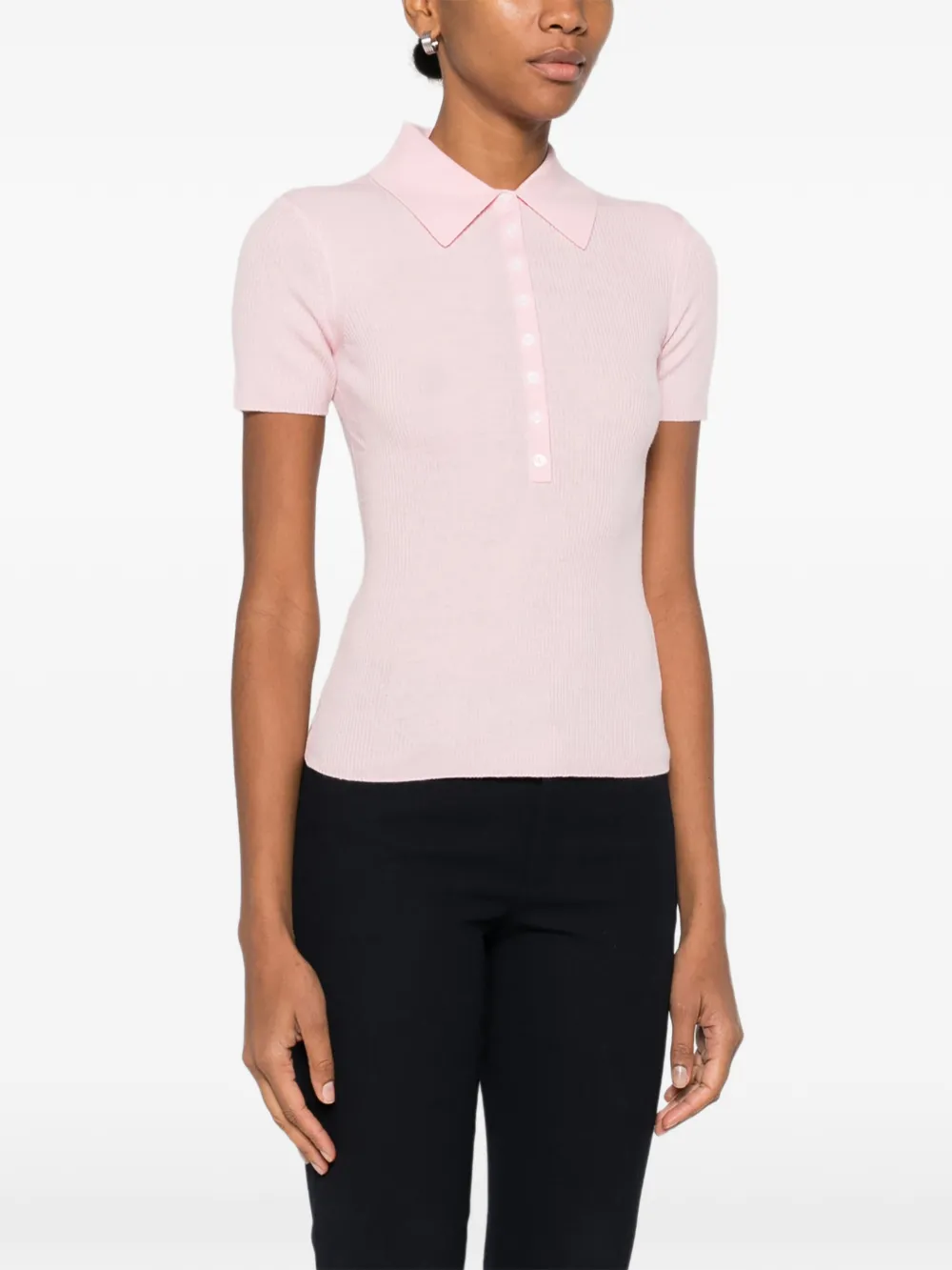  Maje Buttoned Ribbed Polo Shirt - Pink 