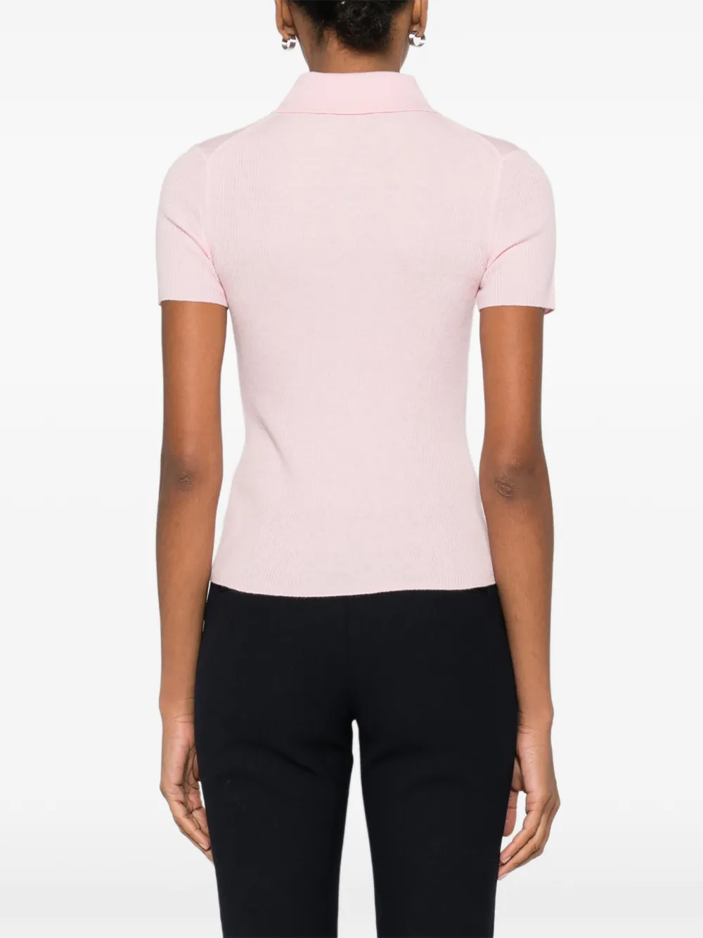 Maje Geribbeld poloshirt met knopen Roze