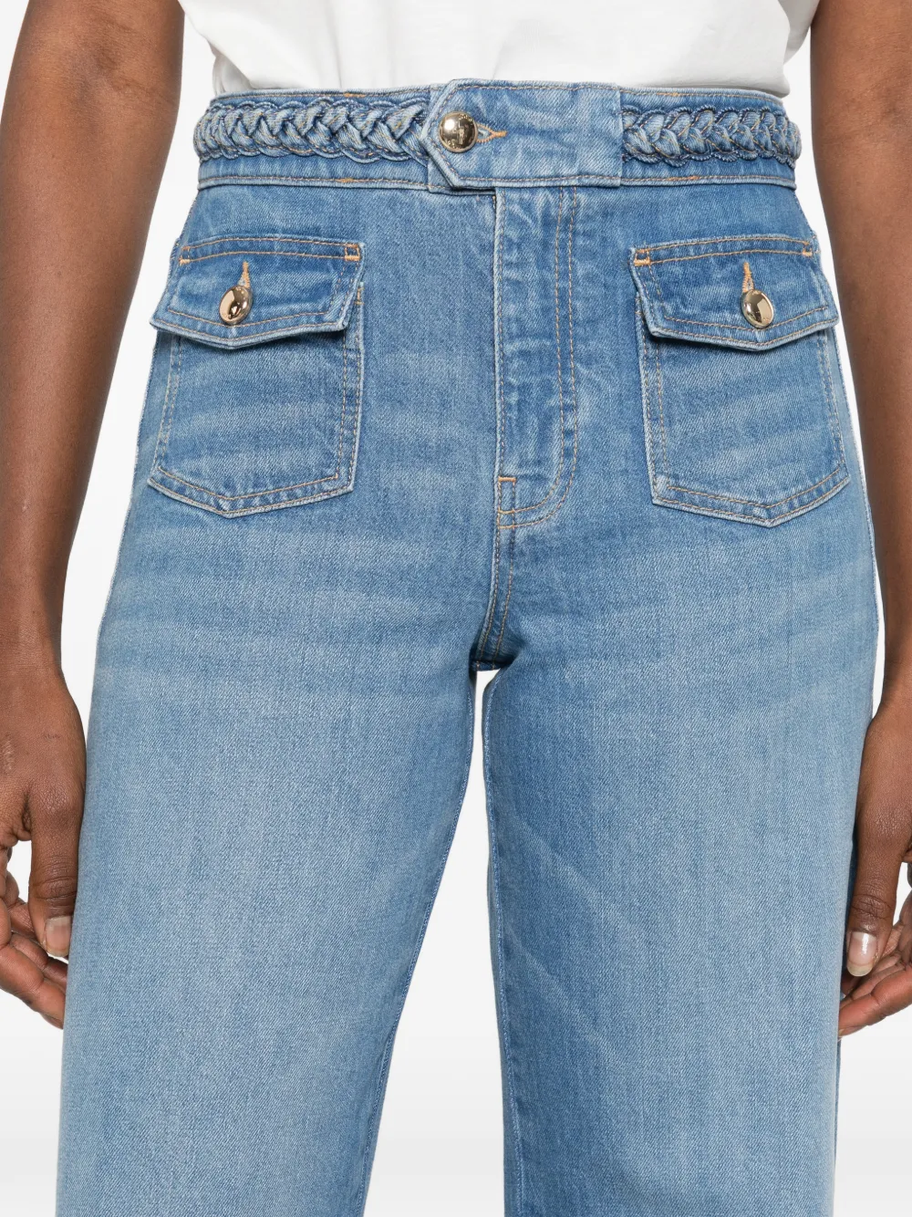 Maje Flared jeans met gevlochten detail Blauw