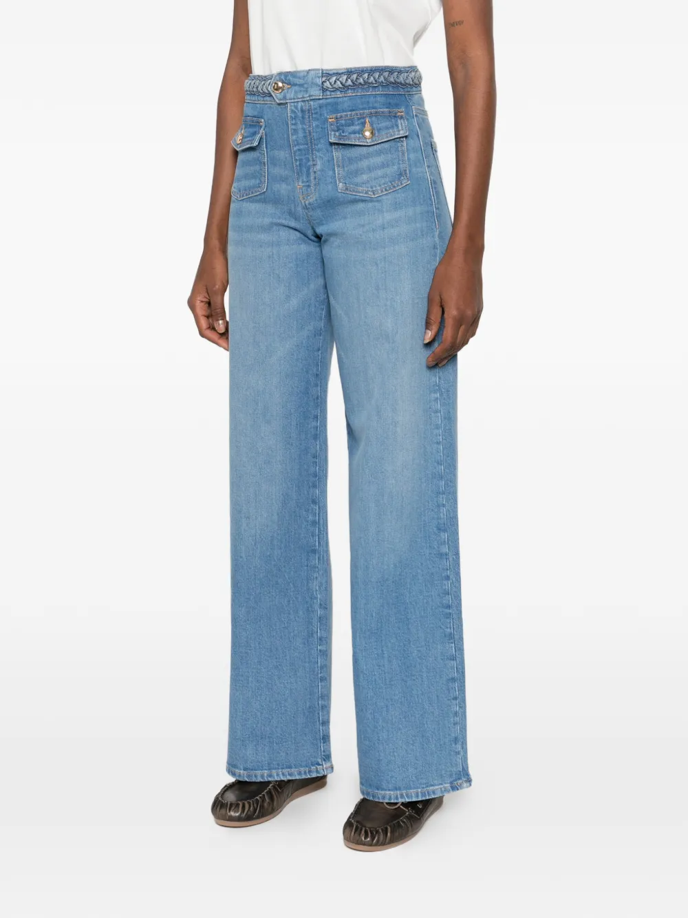 Maje Flared jeans met gevlochten detail Blauw