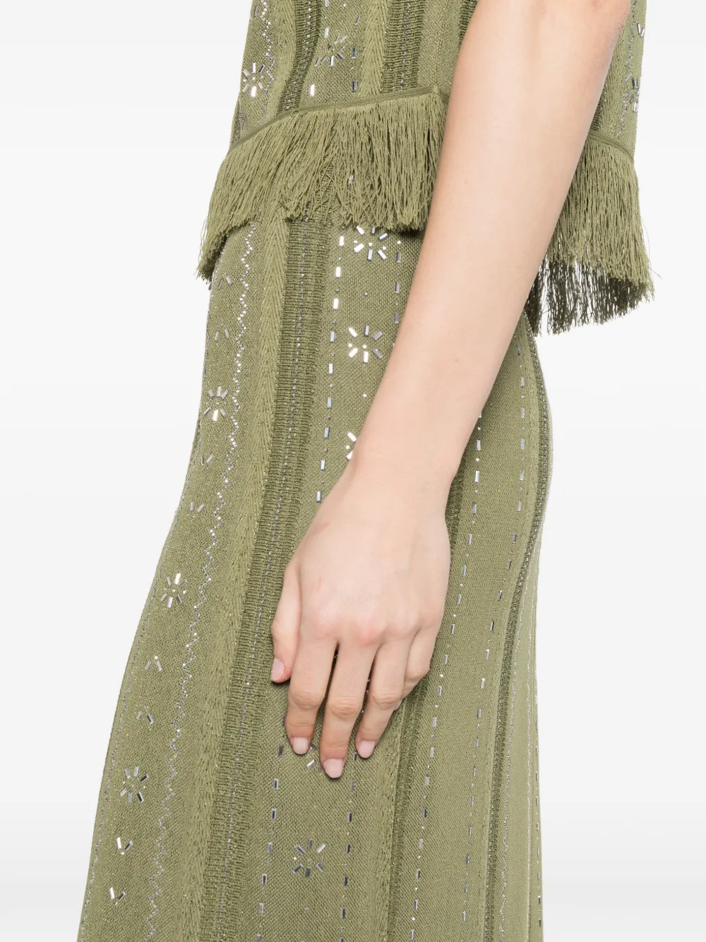 Maje Midi-rok met franje en bloemen Groen