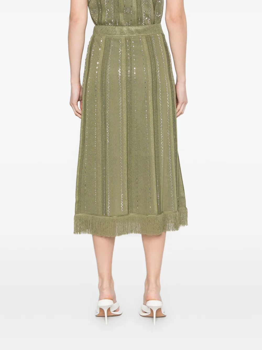 Maje Midi-rok met franje en bloemen Groen