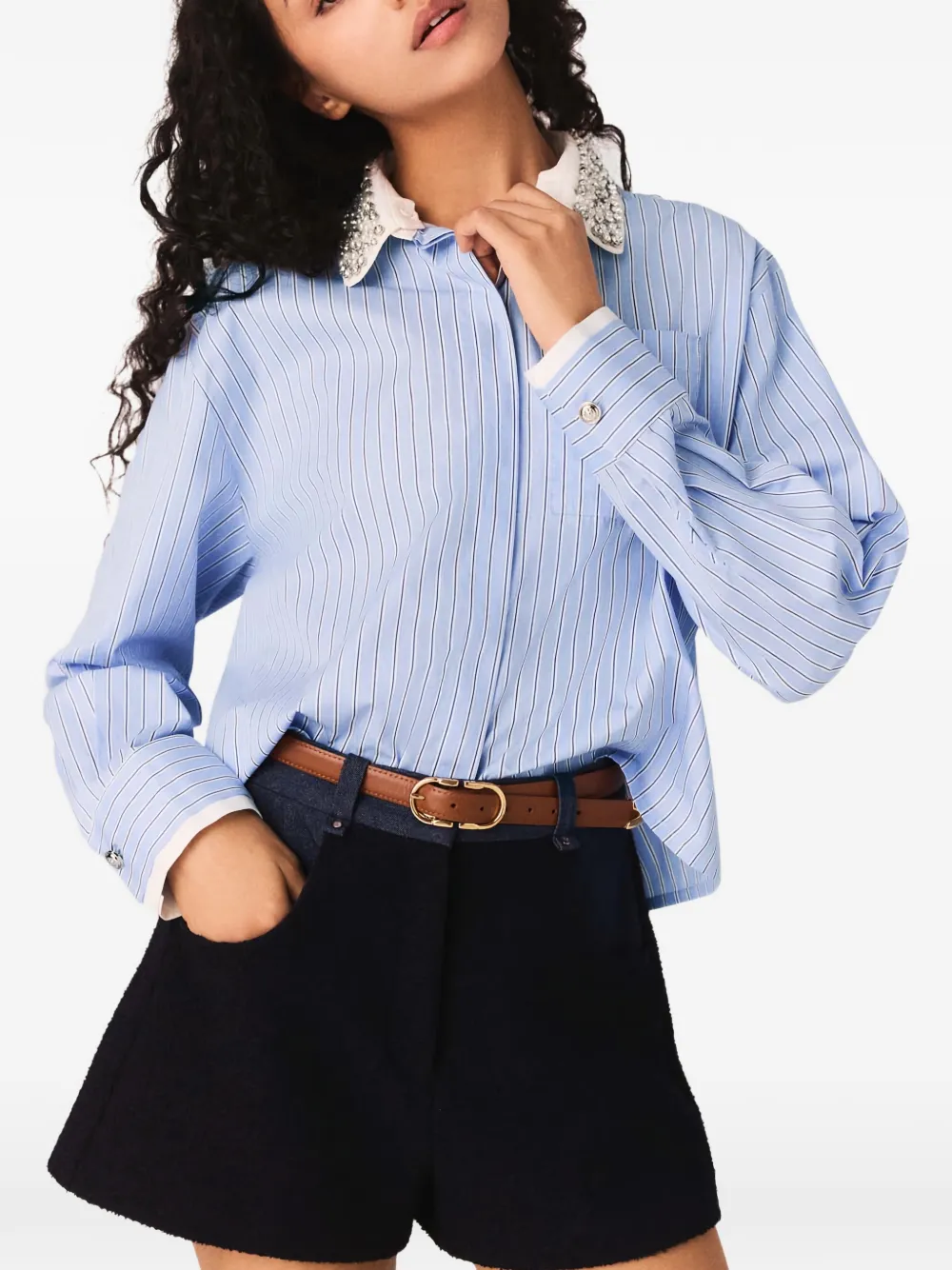 Maje Gestreepte blouse met verfraaide kraag Blauw