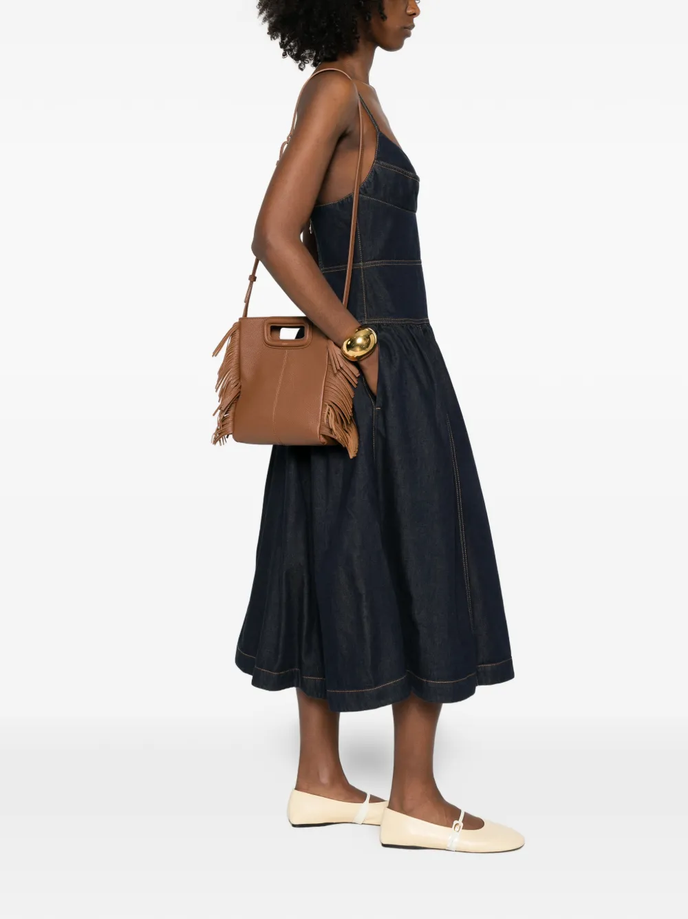  Maje Fringe Handle Tote Bag - Brown 