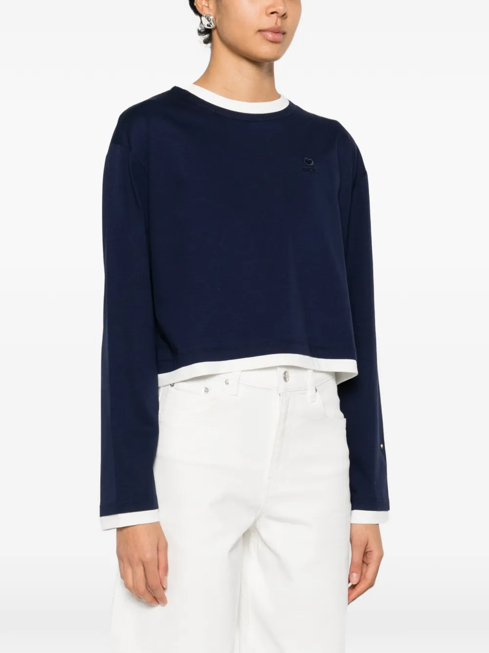  Maje Long-sleeve Logo-embroidered Top - Blue 