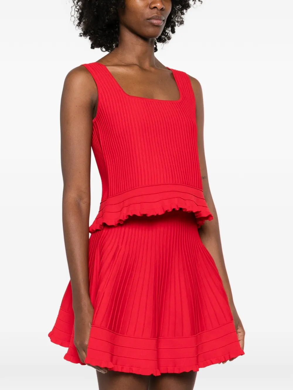  Maje Ruffled Ribbed Top - Red 