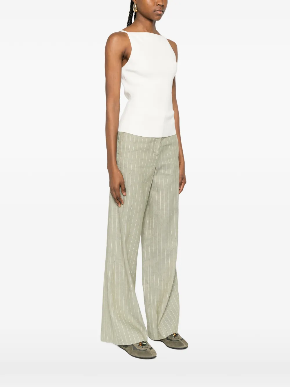 Maje Womens White Square-neck Ribbed Cotton-blend Top