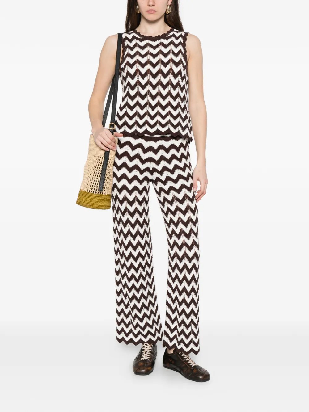  Maje Chevron Crochet Top - Brown 