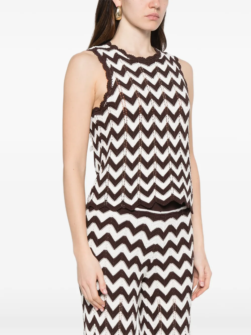  Maje Chevron Crochet Top - Brown 