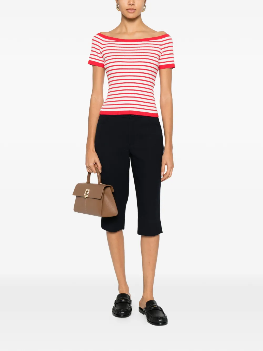  Maje Striped Boat-neck Top - Red 