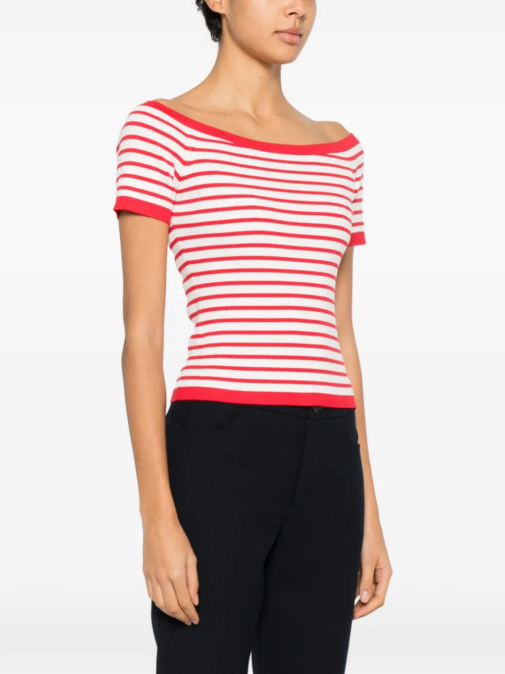  Maje Striped Boat-neck Top - Red 