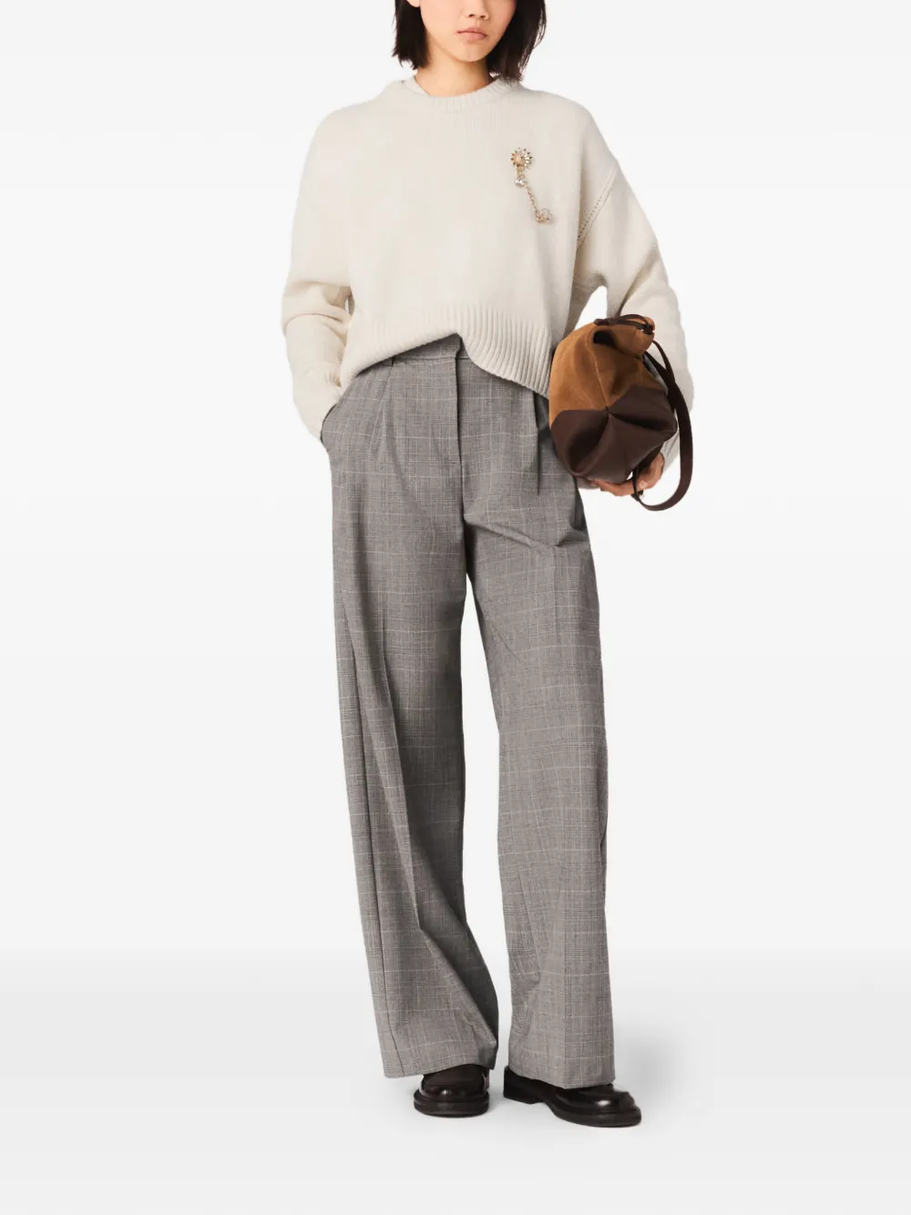  Maje Checked-pattern Trousers - Grey 