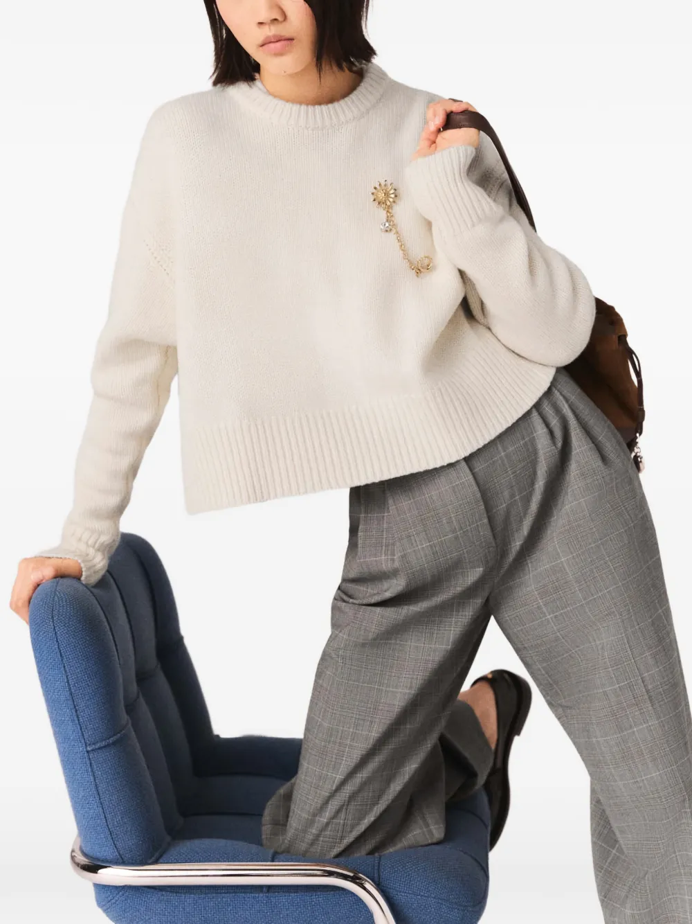 Maje Geruite broek Grijs