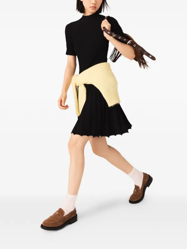 maje pleated knit short dress Pleated knit mini dress White For Women