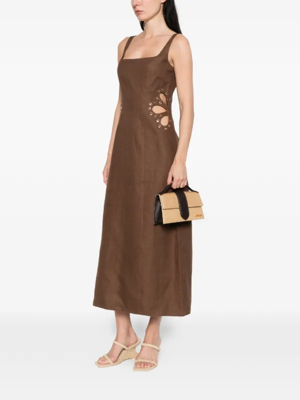 Maje eyelet-detail Midi Dress | Brown | FARFETCH