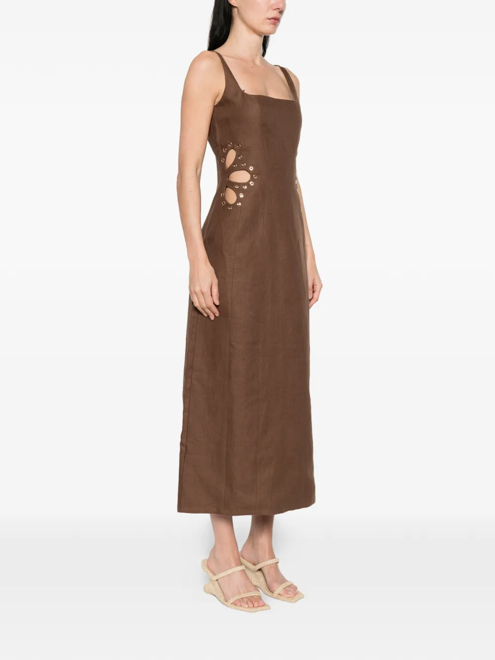  Maje Eyelet-detail Midi Dress - Brown 