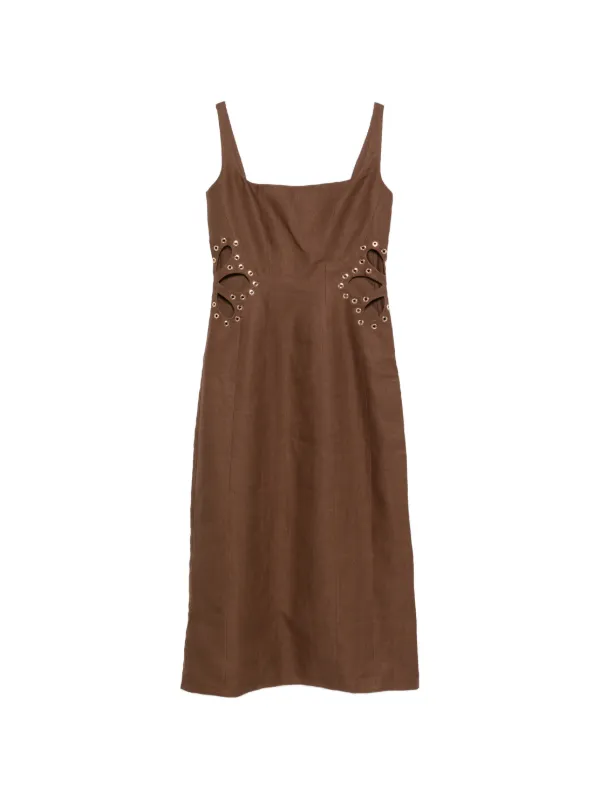 Maje eyelet-detail Midi Dress | Brown | FARFETCH