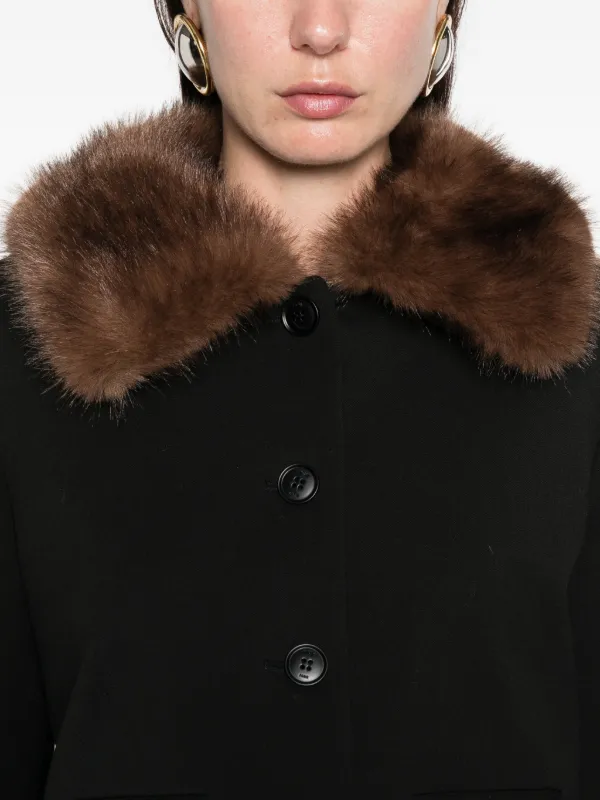 Maje Cropped Jacket With Removable Fur Collar | Black | FARFETCH