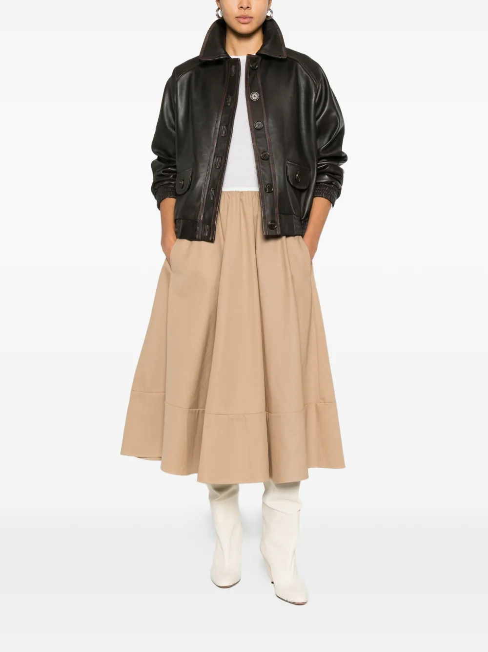  Maje Buttoned Leather Jacket - Brown 