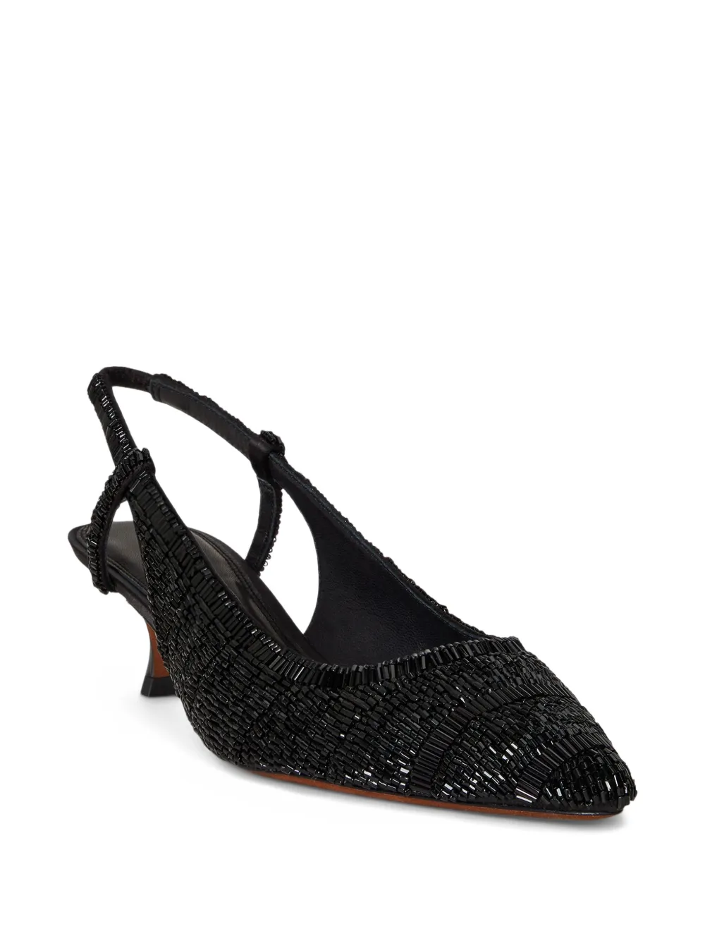 Polo Ralph Lauren 45mm Beaded Satin Slingback Pumps In Black