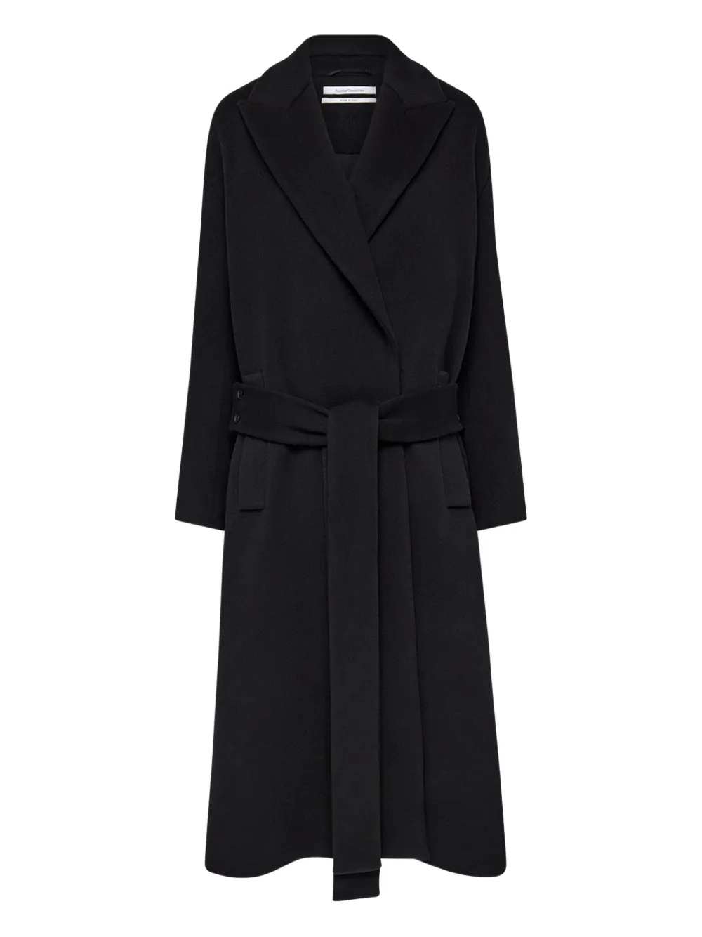 Another Tomorrow belted wrap coat - ブラック Another Tomorrow belted wrap coat - ブラック
