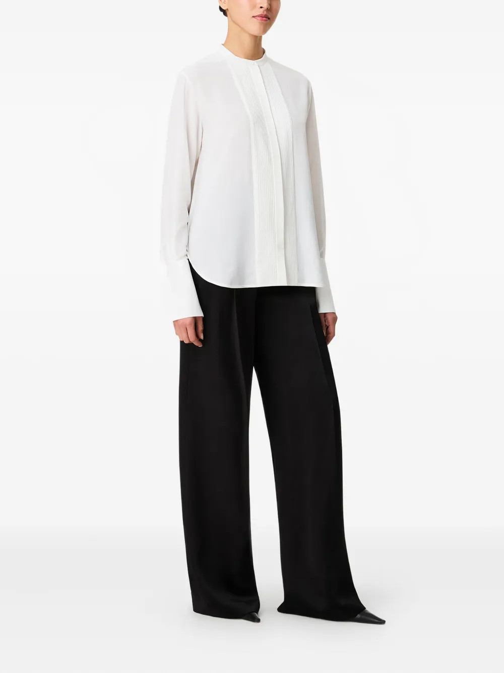 Another Tomorrow Pleated Tuxedo Shirt In White