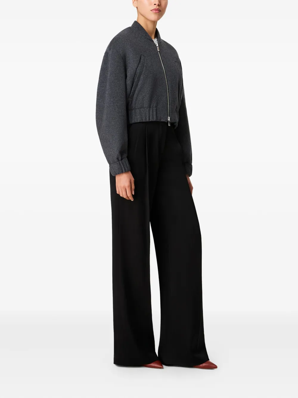 Another Tomorrow Bomber Jacket Light Grey Melange In Gray