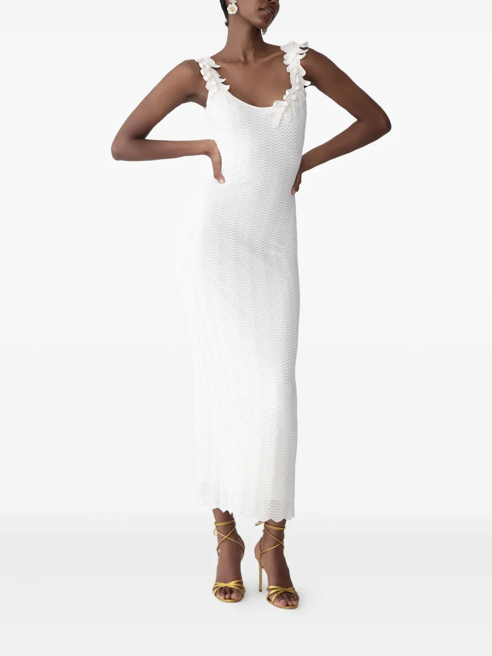 Carolina Herrera Mouwloze midi-jurk met gehaakte bandjes Wit
