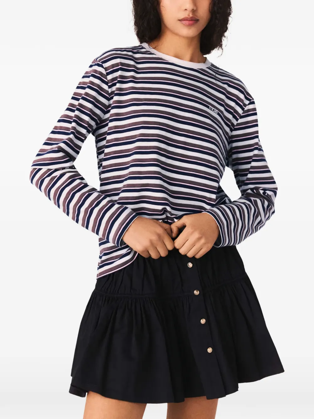 Maje Gestreept T-shirt met lange mouwen Blauw