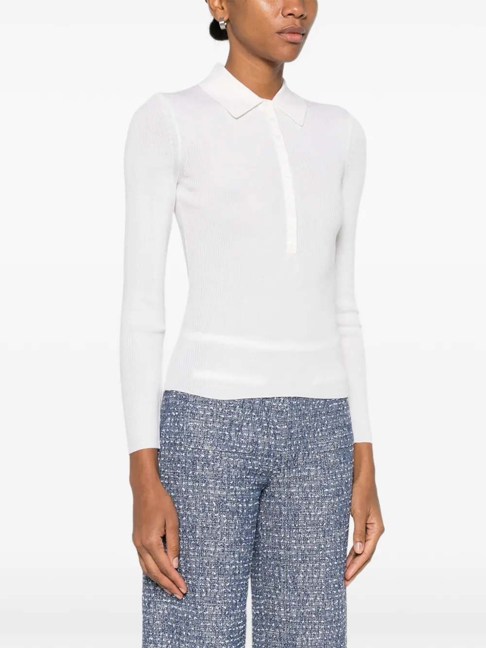 Maje Buttoned Collared Sweatshirt In White