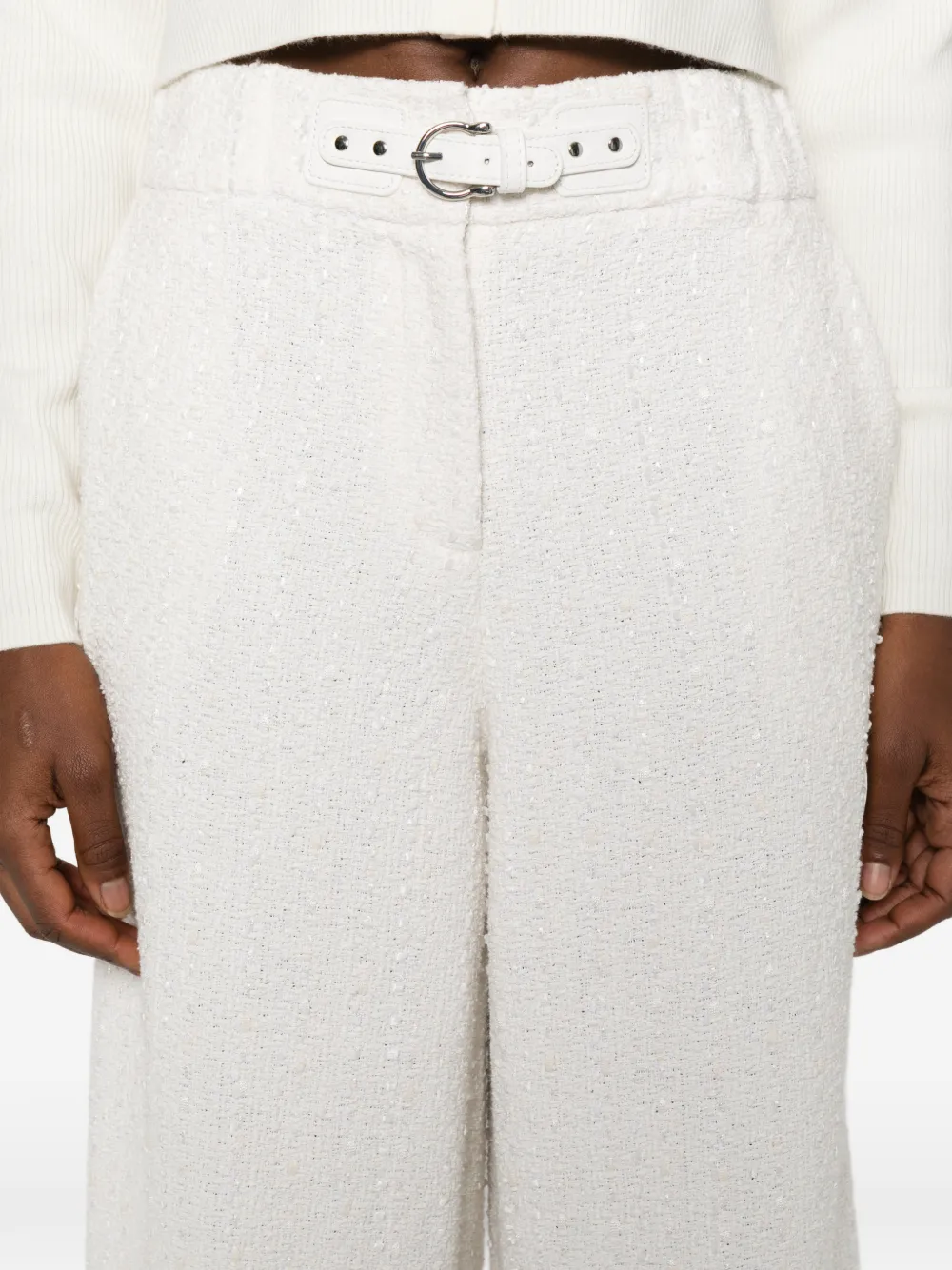 Maje Belt Flared Trousers In Silver