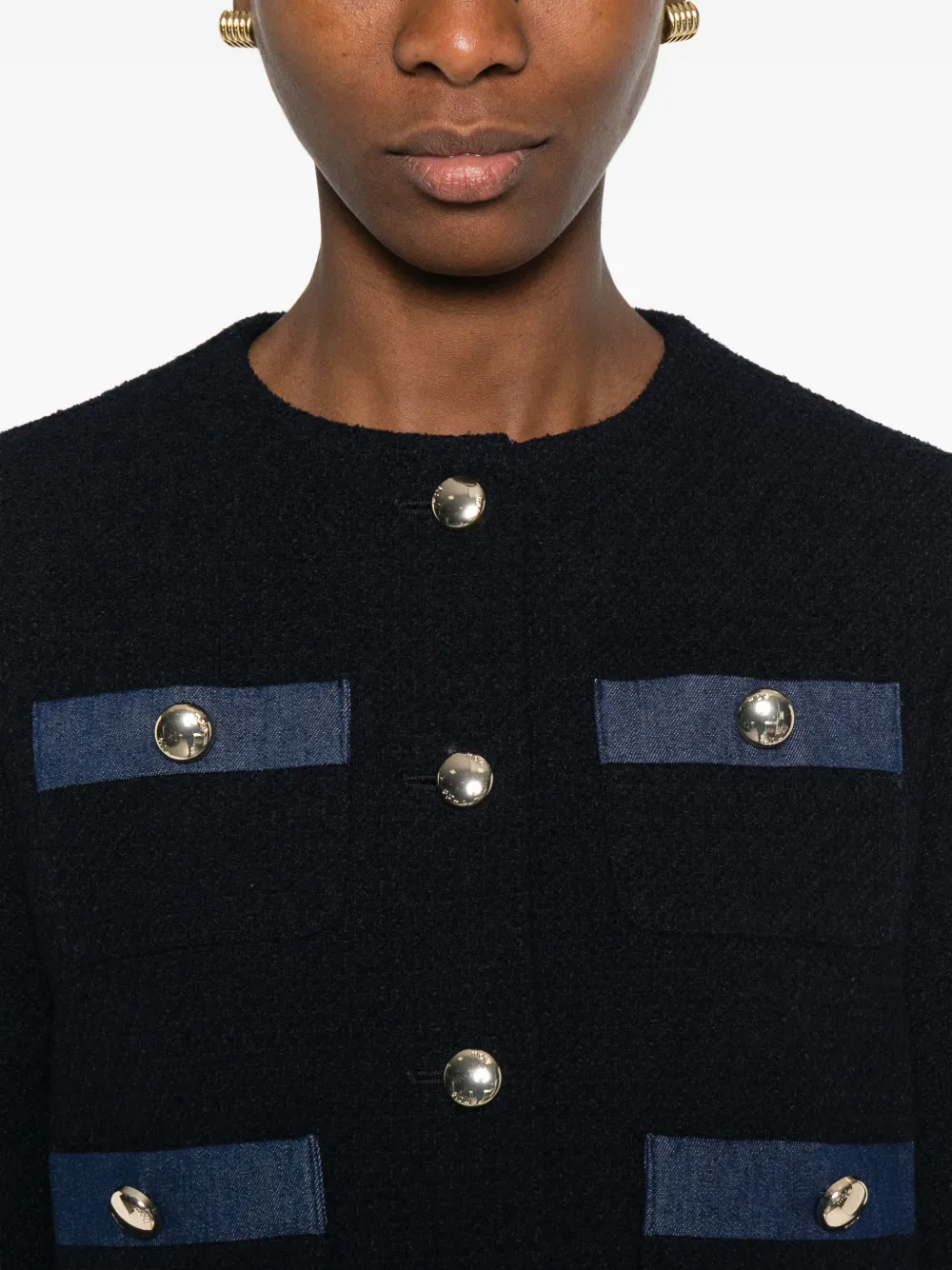 Maje Tweed jack verfraaid met knopen en zak Blauw