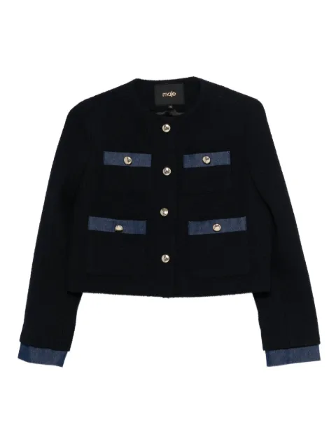 Maje button-embellished pocket tweed jacket
