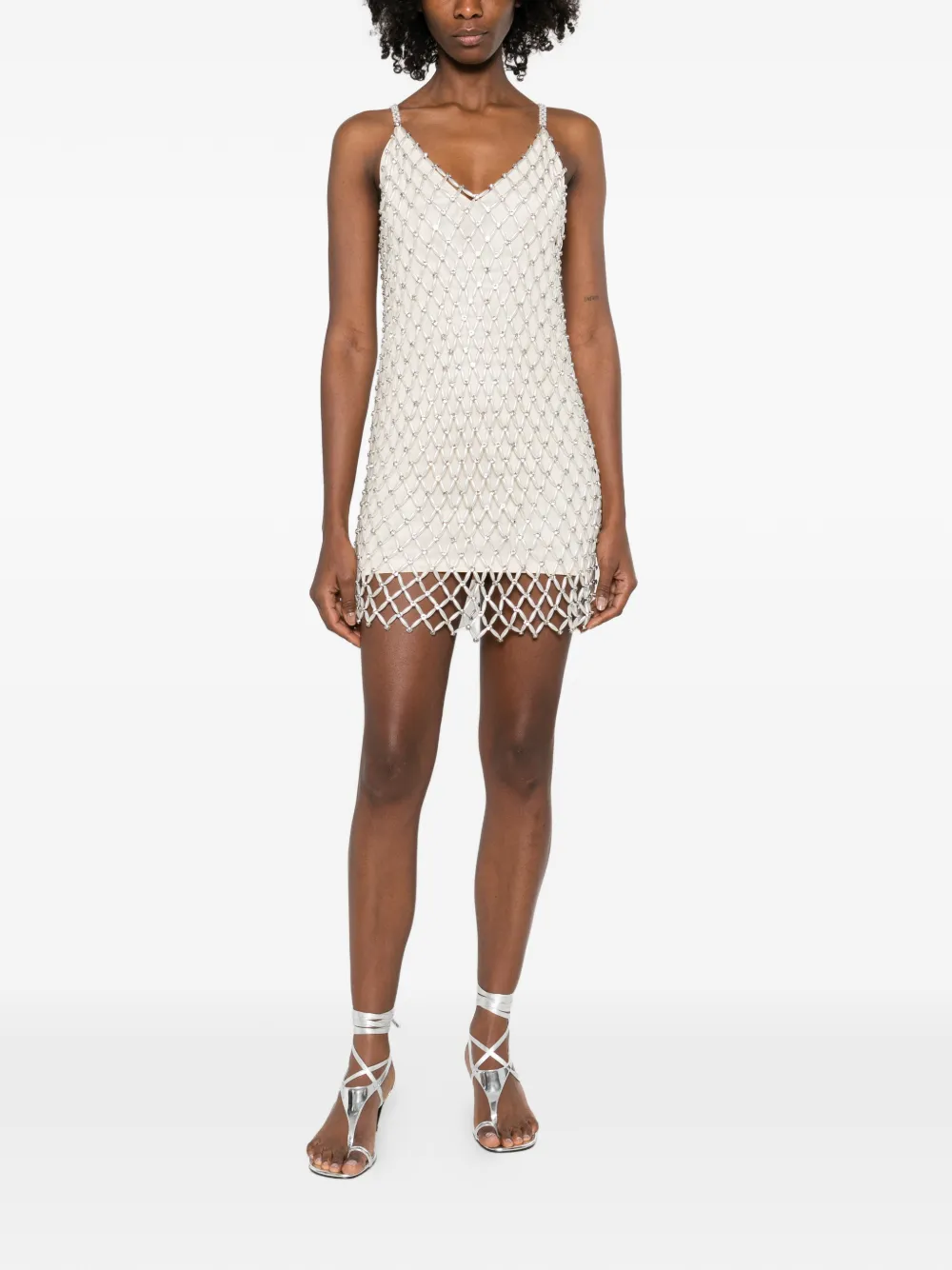  Maje Beaded V-neck Mini Dress - Neutrals 