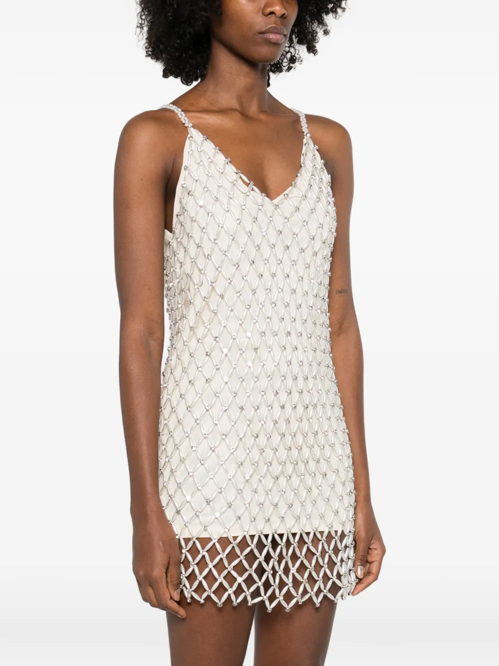  Maje Beaded V-neck Mini Dress - Neutrals 