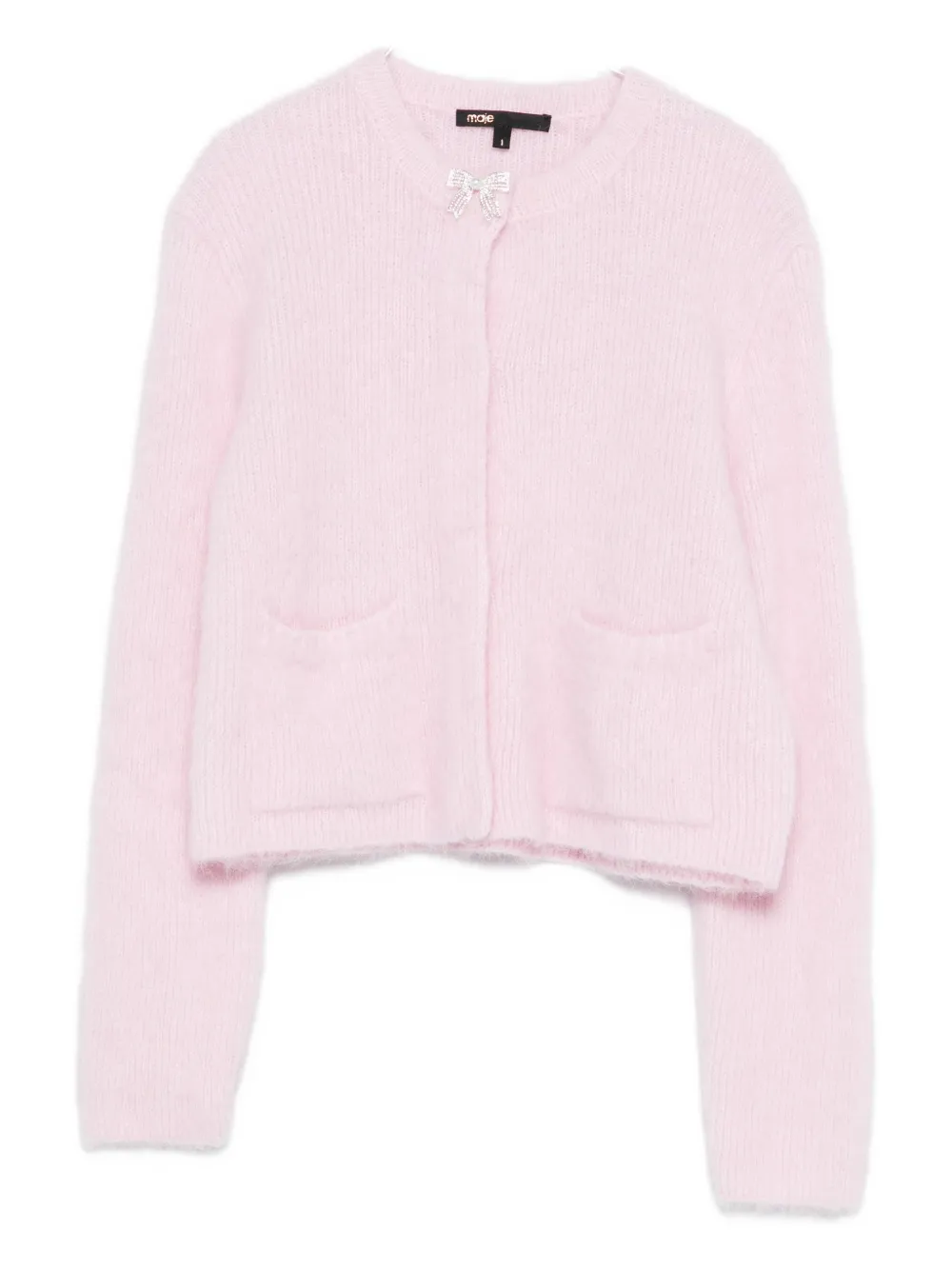 Maje Collar-embellished Long-sleeve Cardigan In Pink