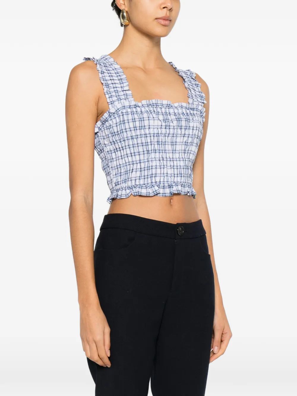  Maje Check-pattern Ruffled Top - White 