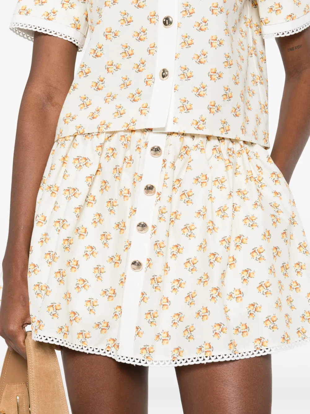 Maje Rok met print en rickrack afwerking Beige