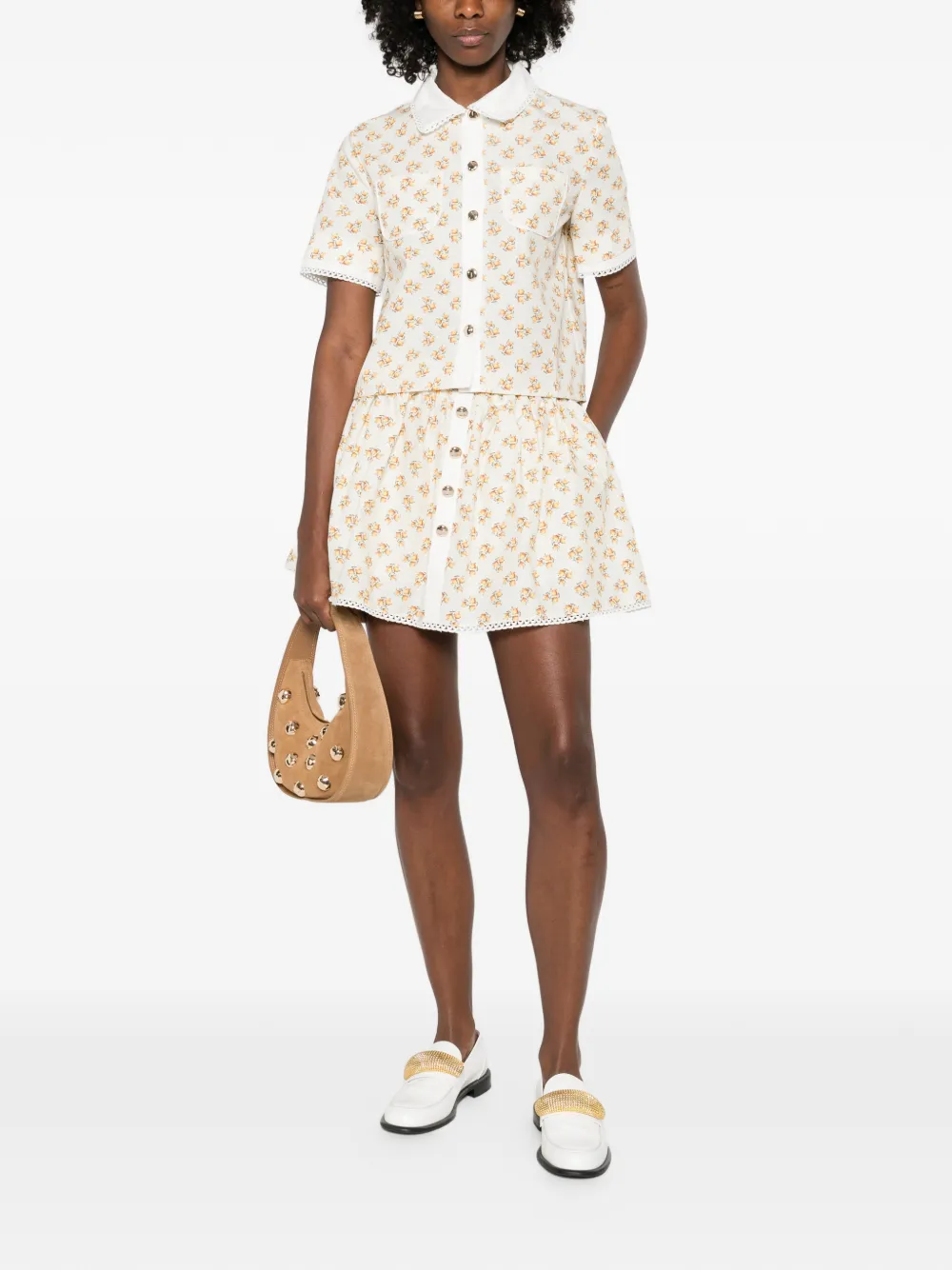  Maje Floral Button A-line Mini Skirt - Neutrals 