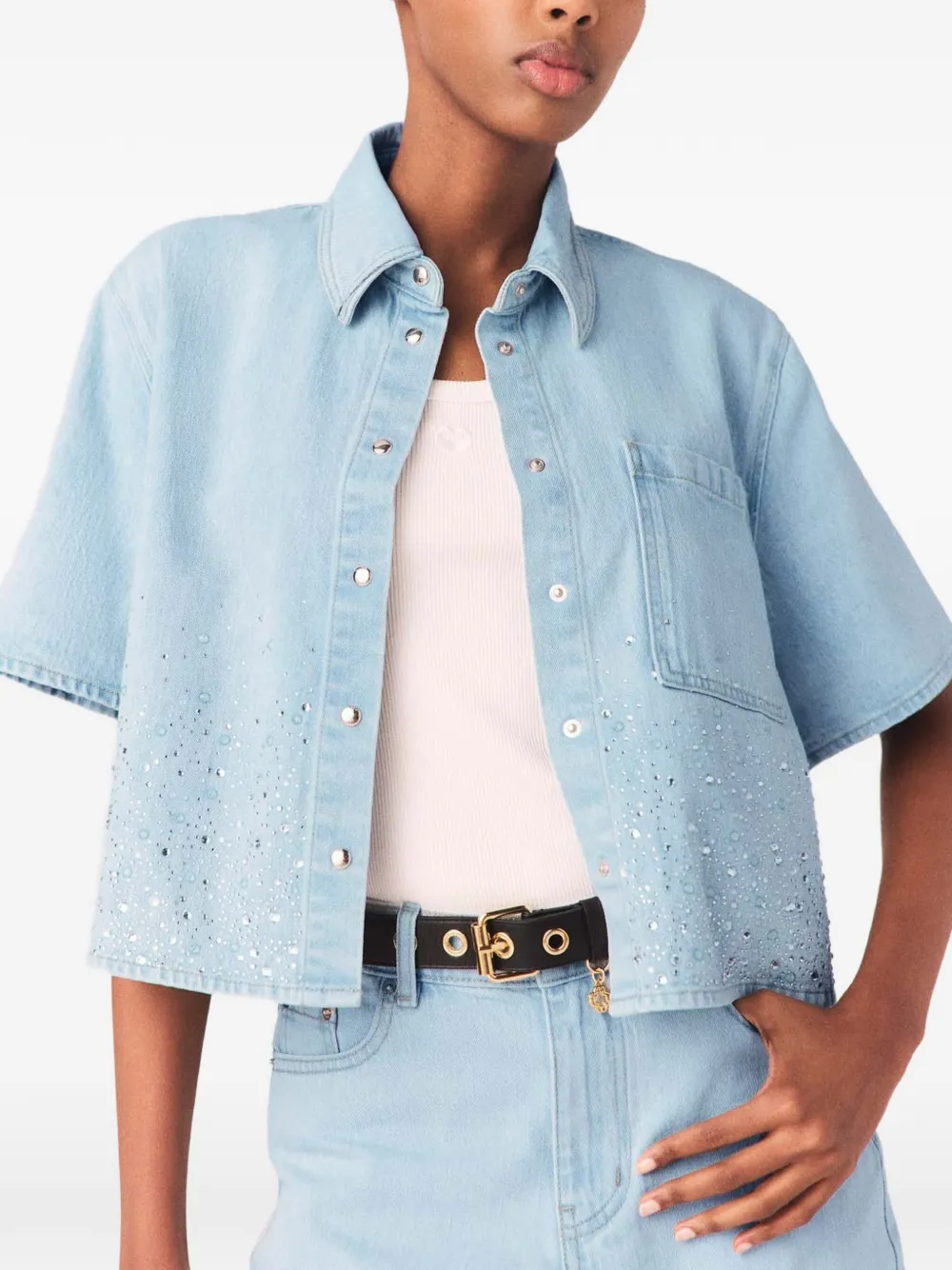 Maje Katoenen boxy blouse met verfraaiing Blauw